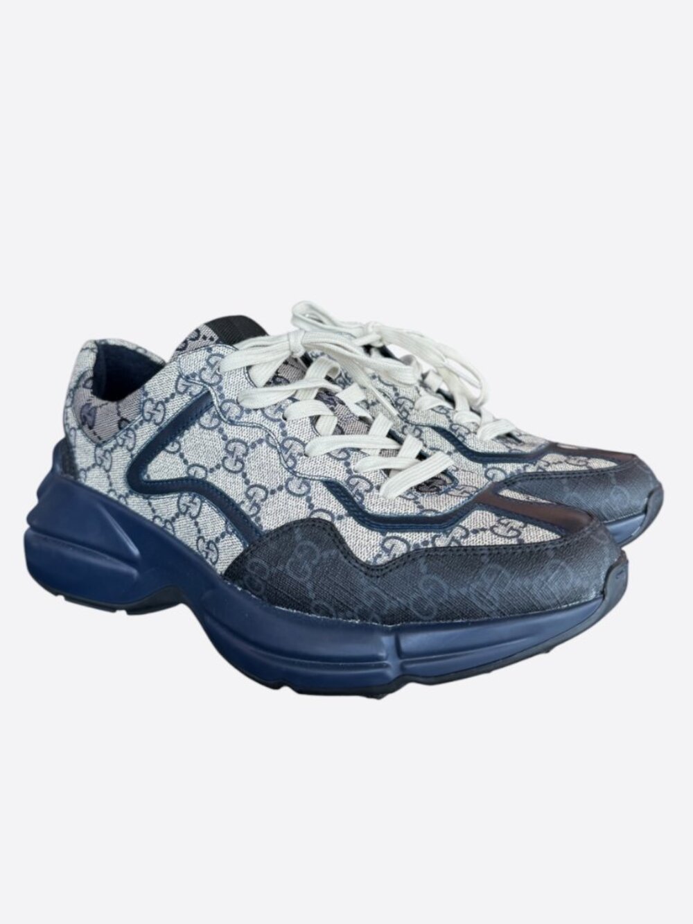 Gucci Beige & Navy GG Monogram Rython Sneakers - Picture 4 of 9